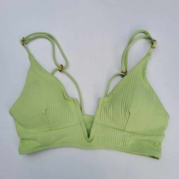 L*Space Siren V-Neck Ribbed Bikini Swimsuit Top Size M Green New - Picture 5 of 11